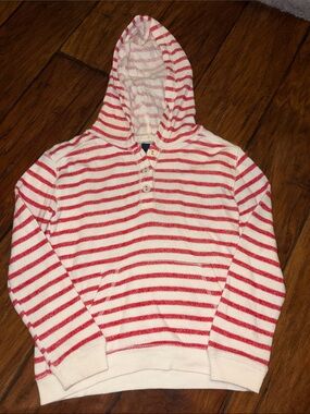 Girls Gap  Cream and Red Striped Hooded Pullover